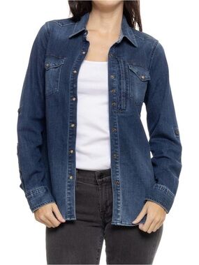 Women's Classic Denim Button-Down Shirt - Dark Blue